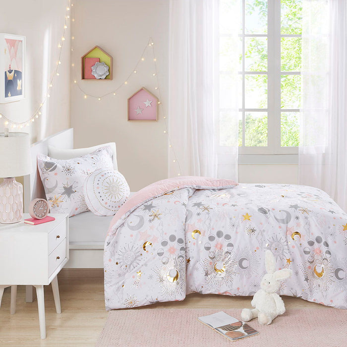 Celia - Starry Sky Metallic Printed Comforter Set - Blush - Simple Home Plus
