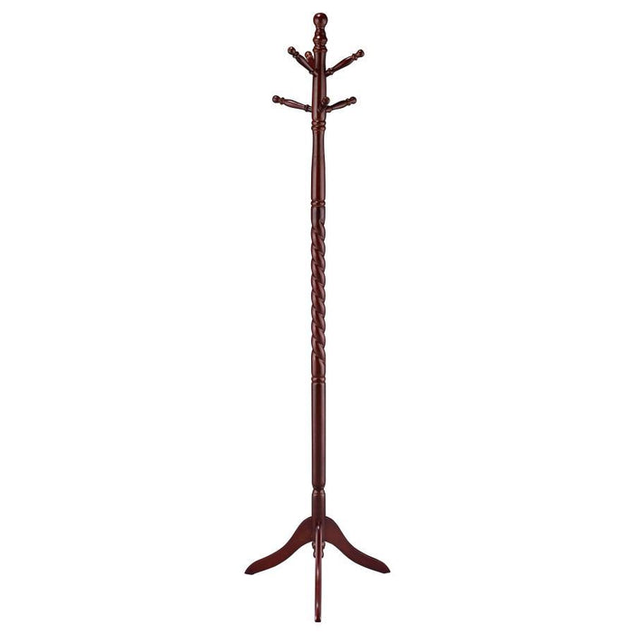 Riona - 6 Hook Freestanding Wood Coat Rack Hat Hanger - Merlot - Simple Home Plus