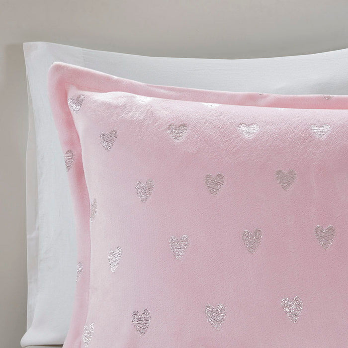 Rosalie - Twin Metallic Printed Comforter Set - Pink / Silver - Simple Home Plus