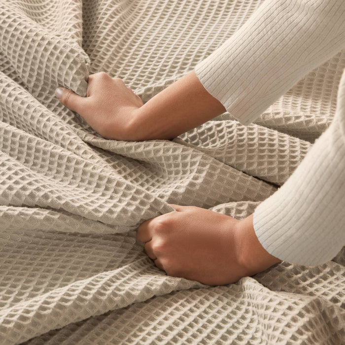 Waffle Weave - King Cotton Blanket - Khaki - Simple Home Plus