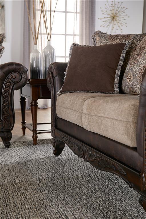 Elmbrook - Upholstered Rolled Arm Loveseat - Brown - Simple Home Plus
