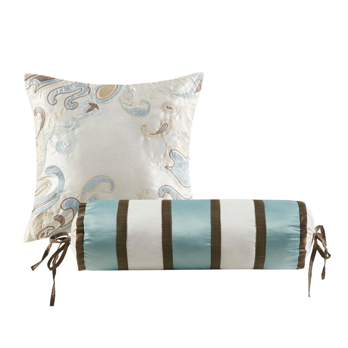 Aubrey - King 5 Piece Reversible Bedspread Set - Blue / Brown