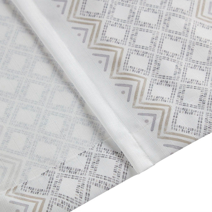 Ebby - 50x95" Poly Printed Curtain Panel With Tufted Stripe (Set of 2) - White / Taupe - Simple Home Plus