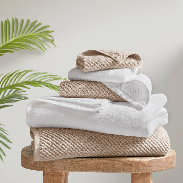 Diagonal Ribbed - 6 Piece Washcloths Set - White - Simple Home Plus