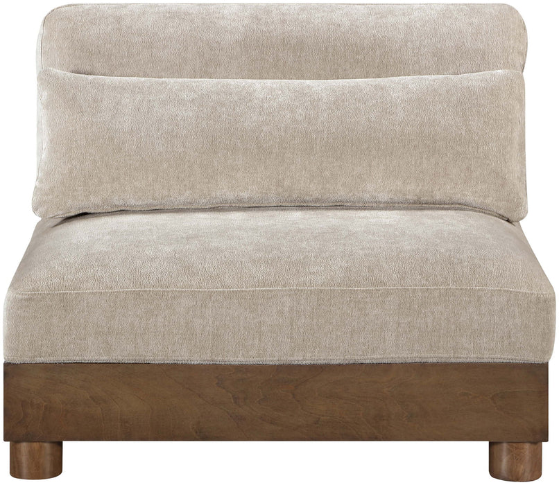 Turin - Chenille Fabric Upholstered Modular Armless Chair - Taupe / Brown Walnut - Simple Home Plus