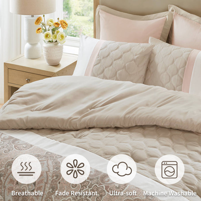 Shawnee - King 8 Piece Comforter Set - Blush - Simple Home Plus