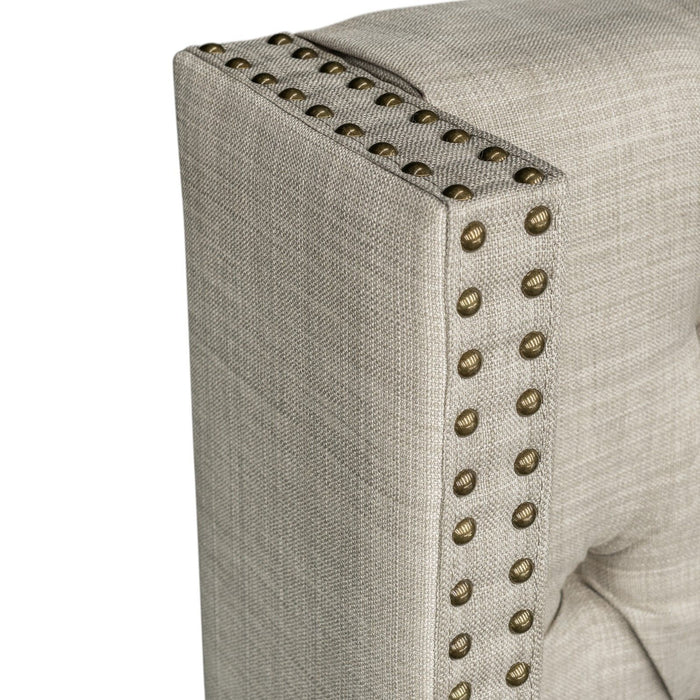 Amelia - Upholstered Wingback Headboard With Button Tufting & Nailhead Trim Woven - Beige - Simple Home Plus