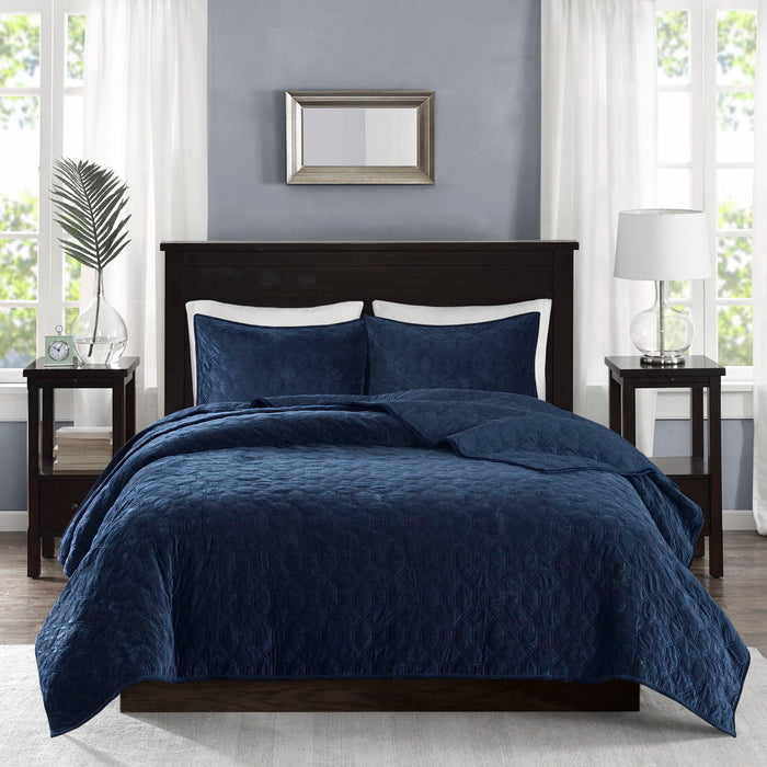 Harper - King Reversible 3 Piece Coverlet Set - Navy - Simple Home Plus
