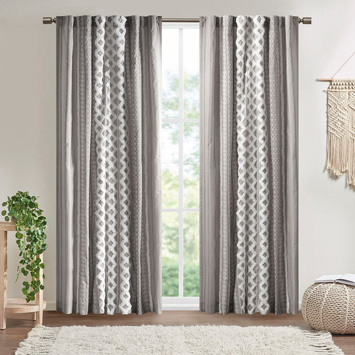 Imani - Printed Window Panel With Stripe And Lining - Gray - Simple Home Plus