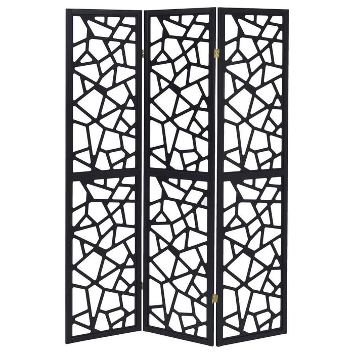 Nailan - 3-Panel Room Divider Folding Screen Open Mosaic - Black - Simple Home Plus