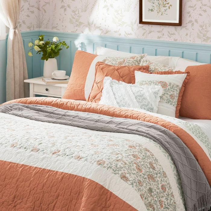Dawn - King 6 Piece Reversible Coverlet Set - Coral - Simple Home Plus