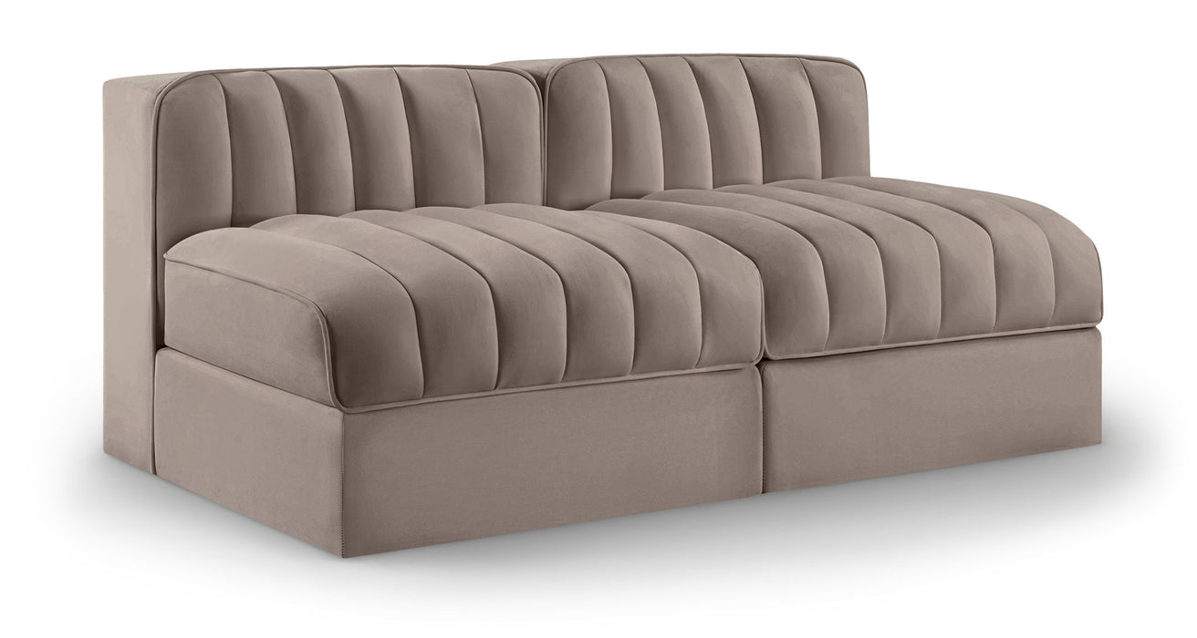 Rummi - Velvet Performance Fabric Upholstered 2 Piece Modular Armless Loveseat - Simple Home Plus
