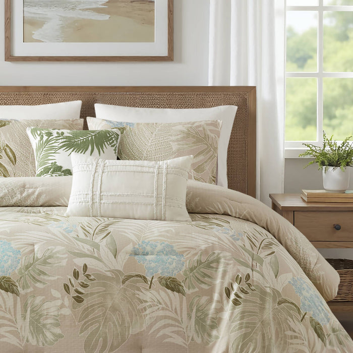 Kiawah Island - 6 Piece Full Oversized Cotton Comforter Set With Throw Pillow - Taupe - Simple Home Plus