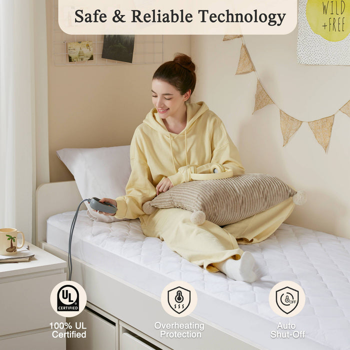 Heated Microfiber - Heated Mattress Pad With 3M Scotchgard - White - Simple Home Plus
