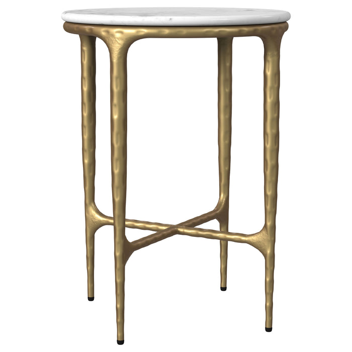 Baldwin - Round Marble Top Side Table - White And Gold - Simple Home Plus