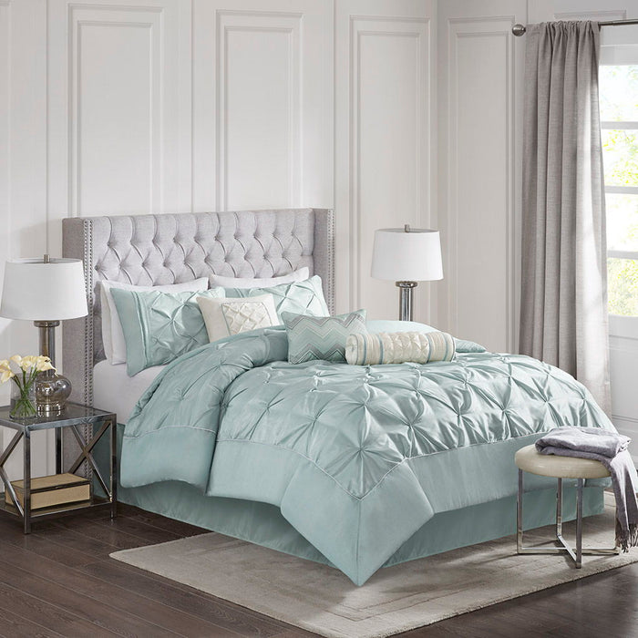 Laurel - Queen 7 Piece Tufted Comforter Set - Seafoam - Simple Home Plus