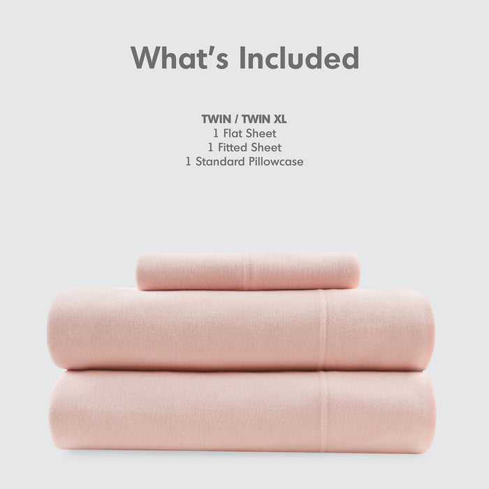 Blend Jersey Knit - 3 Piece Twin All Season Sheet Set - Blush