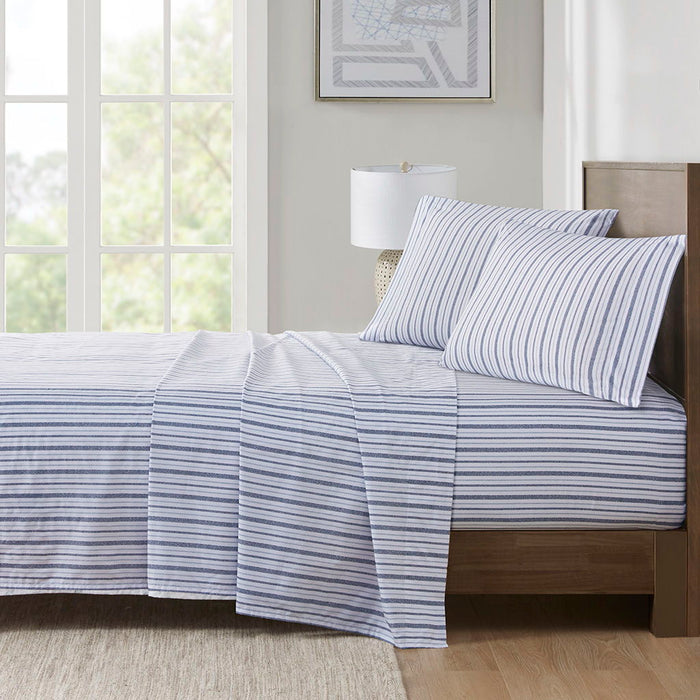 200 Thread Count Printed Cotton - Queen Sheet Set - Blue Stripe - Simple Home Plus