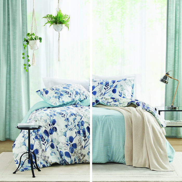 Gabby - Twin/Twin Long Reversible Floral Botanical Seersucker Comforter Set - Navy/Blue - Simple Home Plus