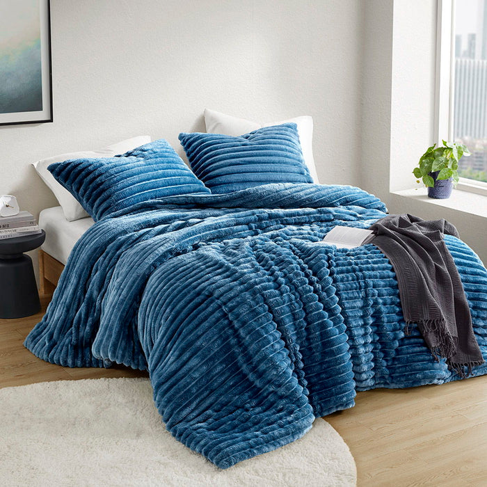 Avril - Twin/Twin Long Fluffy Ribbed Plush Comforter Set - Blue - Simple Home Plus