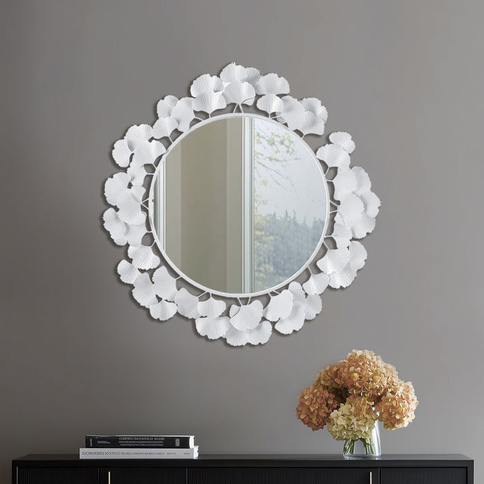 Eden - Eden Gingko Leaf Round Wall Mirror 30.5" - White - Simple Home Plus