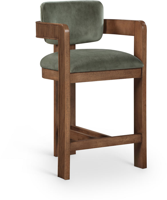Sacha - Velvet Stool With Brown Base - Simple Home Plus