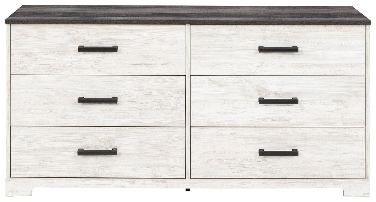 Shawburn - White / Black / Gray - Six Drawer Dresser - Pewter-tone pulls - Simple Home Plus