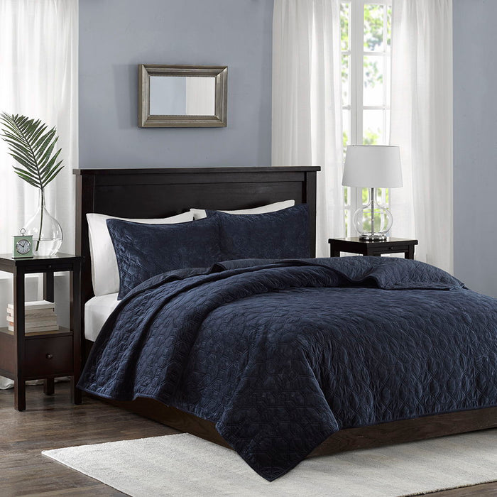 Harper - Reversible 3 Piece Coverlet Set - Navy - Simple Home Plus