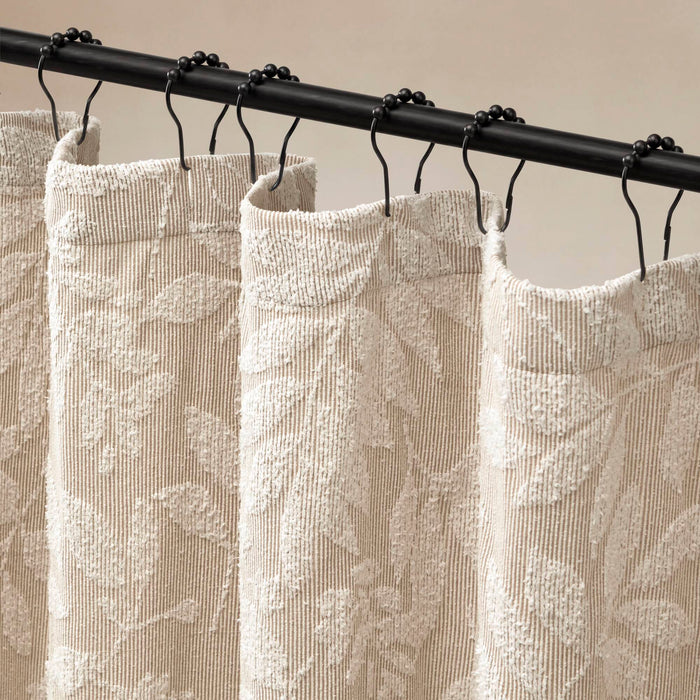 Solace Leaf - Cotton Blend Botanical Jacquard Shower Curtain - Beige
