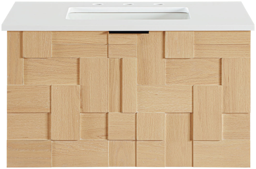 Leonardo - Engineered Stone And Solid Wood 24" Wall Mounted Bathroom Vanity - Simple Home Plus