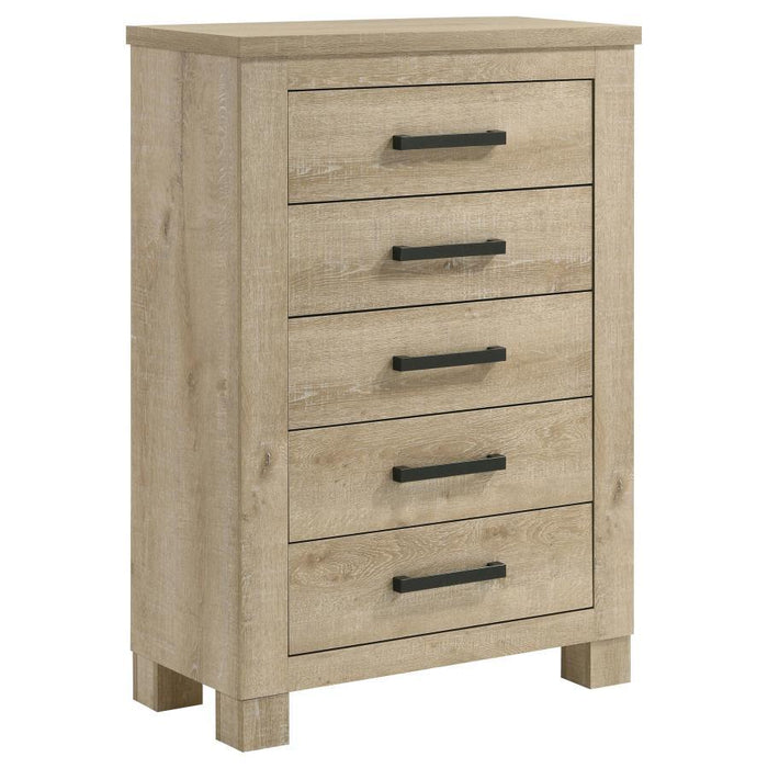 Oakglen - 5-Drawer Bedroom Chest Of Drawers - Weathered Oak - Simple Home Plus