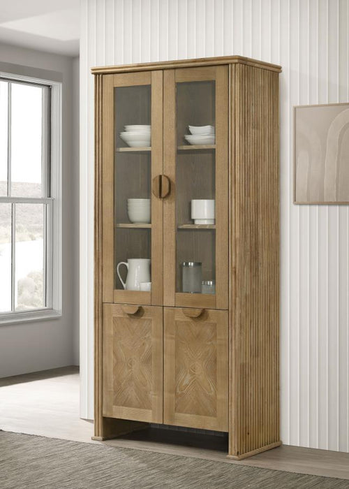 Adina - Tall Display Cabinet - Distressed Light Brown - Simple Home Plus