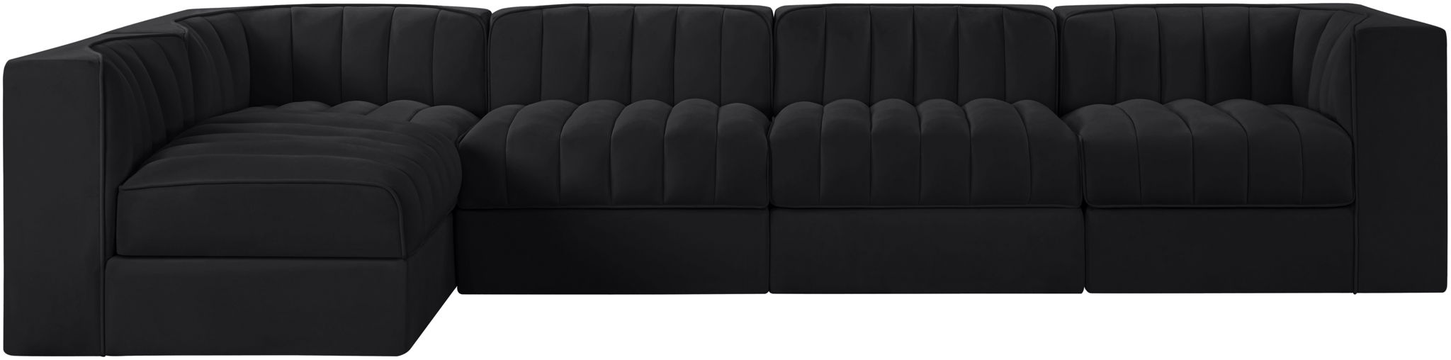 Rummi - Velvet Performance Fabric Upholstered 5 Piece Modular Sectional, L-Shaped (Right) - Simple Home Plus