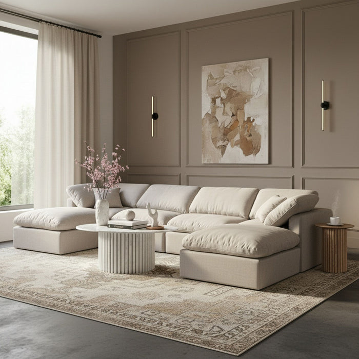 Indulge - Linen 6 Piece Modular Double Chaise Sectional - Simple Home Plus