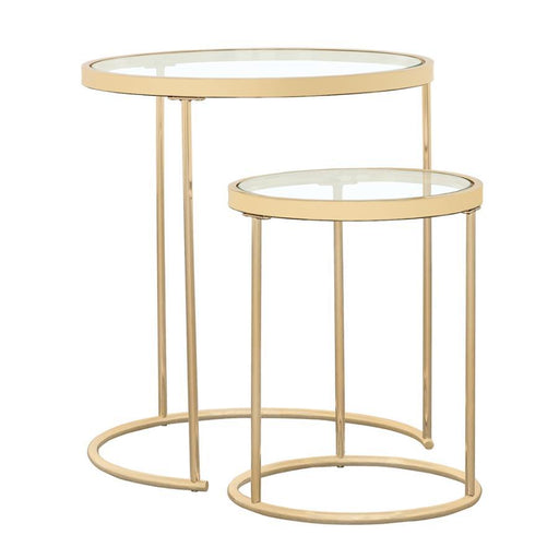 Maylin - 2 Piece Round Glass Top Nesting Table Set - Gold - Simple Home Plus