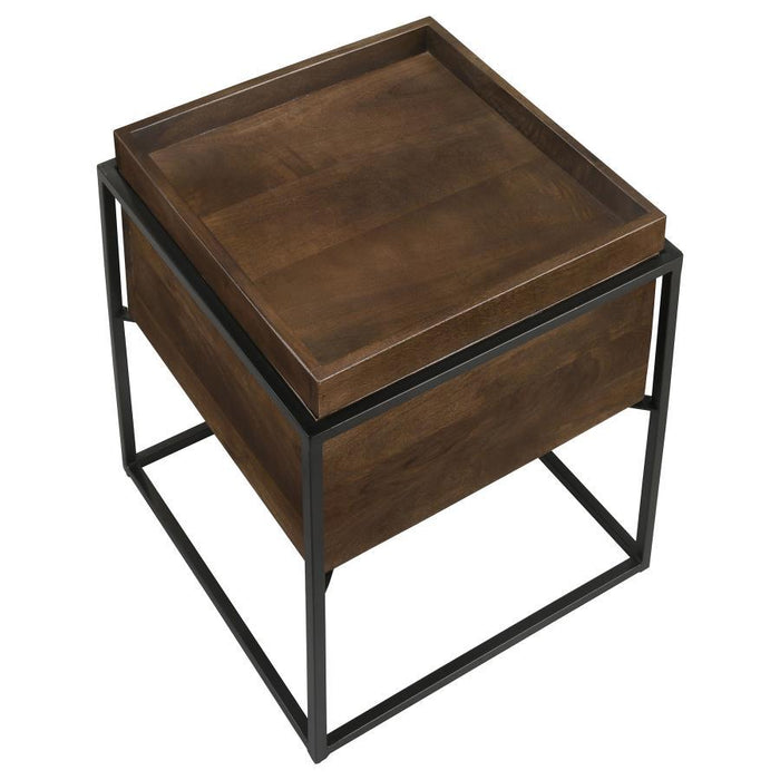 Ondrej - Square Accent Side Table Removable Tray - Dark Brown - Simple Home Plus
