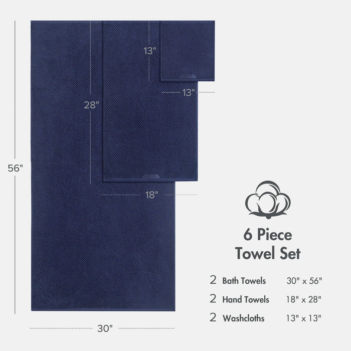 Diagonal Ribbed - 6 Piece Towels Set - Navy - Simple Home Plus