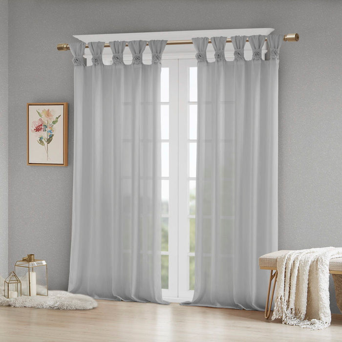 Rosette - 63" Floral Embellished Cuff Tab Top Solid Window Panel - Gray - Simple Home Plus