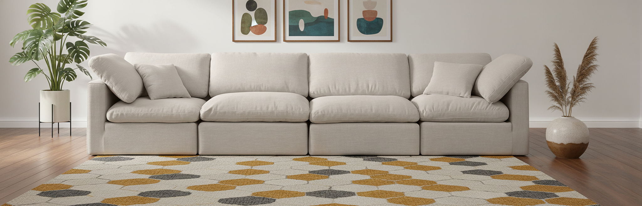 Indulge - Linen 4 Seat Modular Sofa - Simple Home Plus