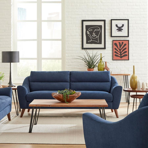 Gano - Sloped Arm Upholstered Sofa - Navy Blue - Simple Home Plus