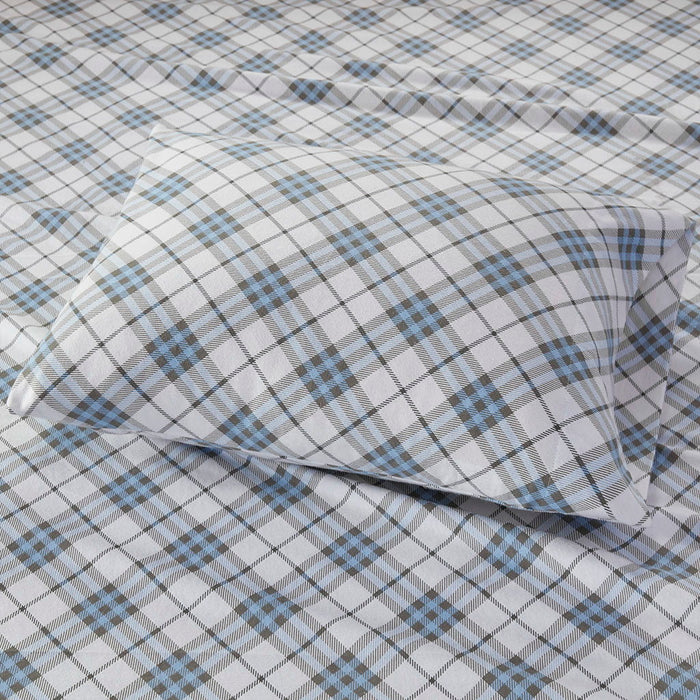 Cozy Flannel - California King Sheet Set - Blue Plaid - Simple Home Plus