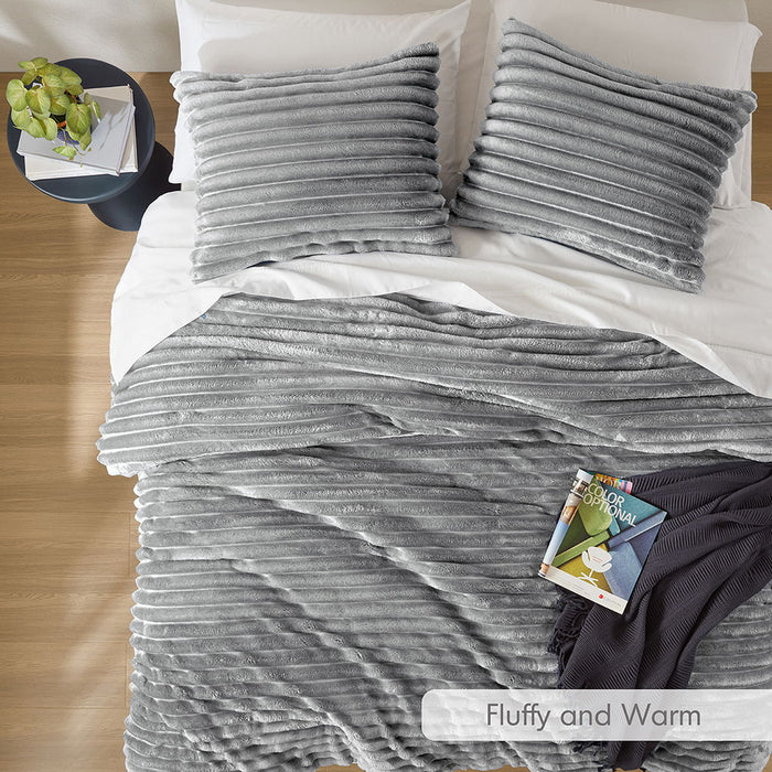 Avril - Full/Queen Fluffy Ribbed Plush Comforter Set - Gray - Simple Home Plus