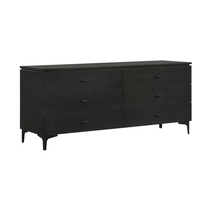 Legend - 6 Drawer Dresser With Metal Legs - Black Glaze Ash - Simple Home Plus