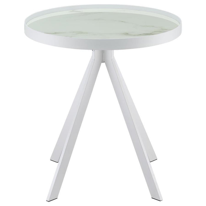 Briggs - Round Marble Printed Glass Top End Side Table - Simple Home Plus