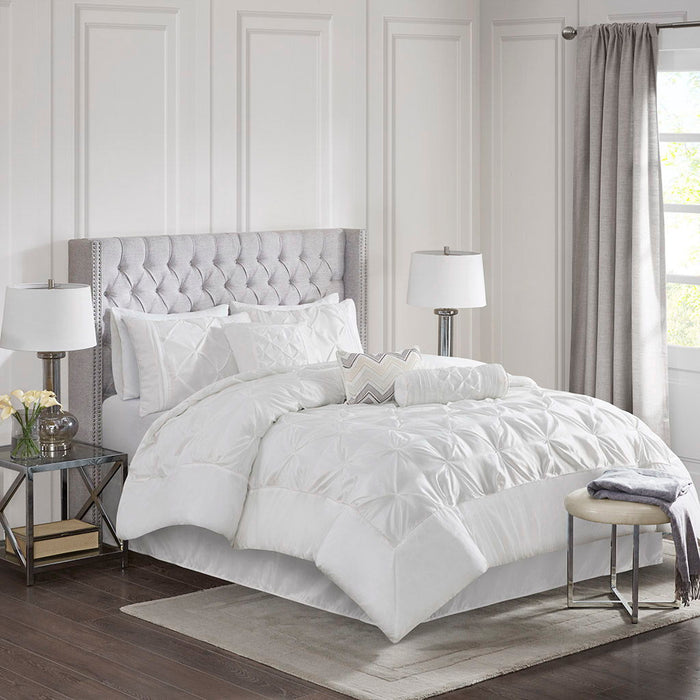 Laurel - Queen 7 Piece Tufted Comforter Set - White - Simple Home Plus