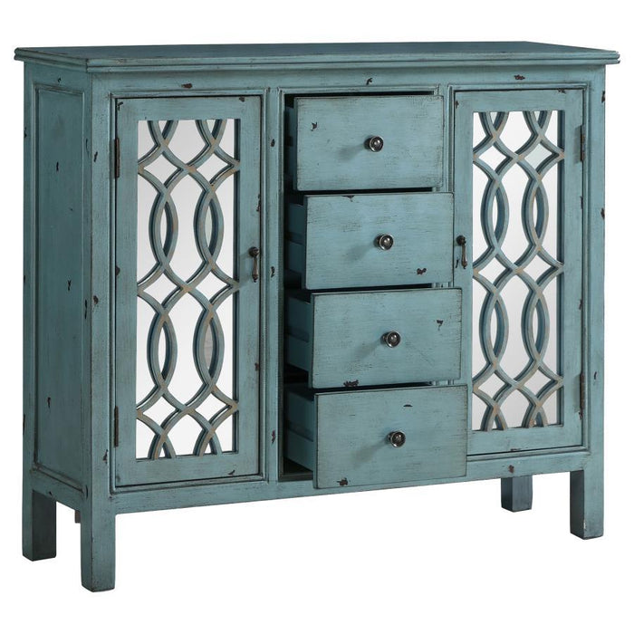 Rue - 4-Drawer Wood Trellis Accent Storage Cabinet - Blue - Simple Home Plus