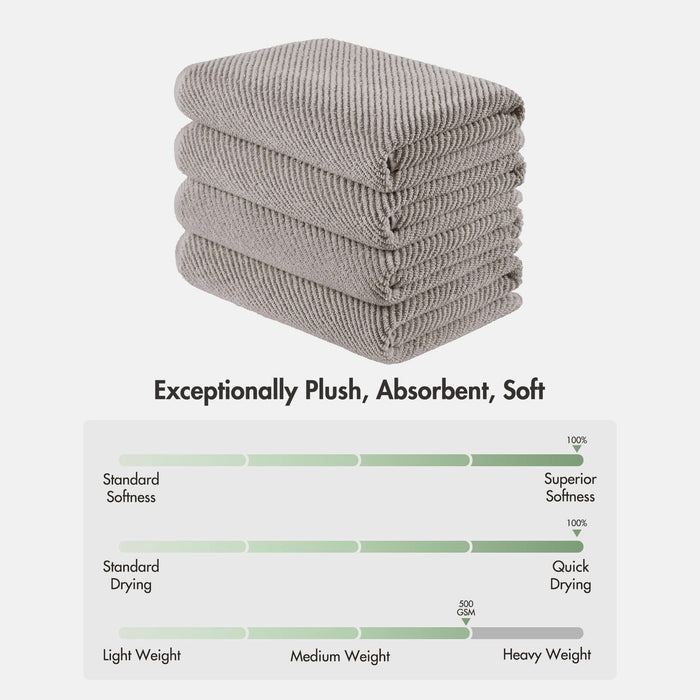 Diagonal Ribbed - 4 Piece Bath Towels Set - Gray - Simple Home Plus