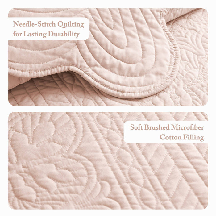 Tuscany - 3 Piece Reversible Scalloped Edge Coverlet Set - Blush - Simple Home Plus