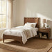 Santos - Vegan Leather Headboard And Wood Bed - Waxed Brown Frame - Simple Home Plus