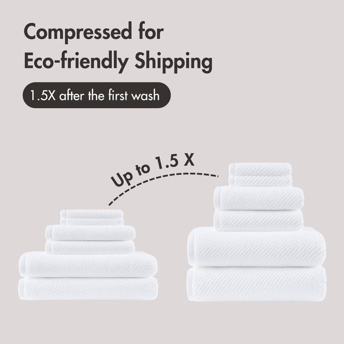 Diagonal Ribbed - 6 Piece Towels Set - White - Simple Home Plus